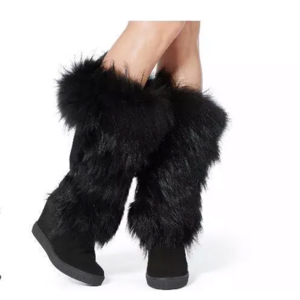 Aquatalia Black Colette Suede Fur wedge boot 6.5